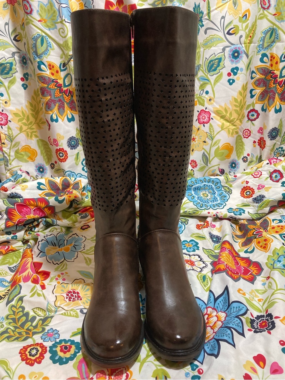 Valenti Franco Brown Barcelona Perforated Knee High Boots Size 7M